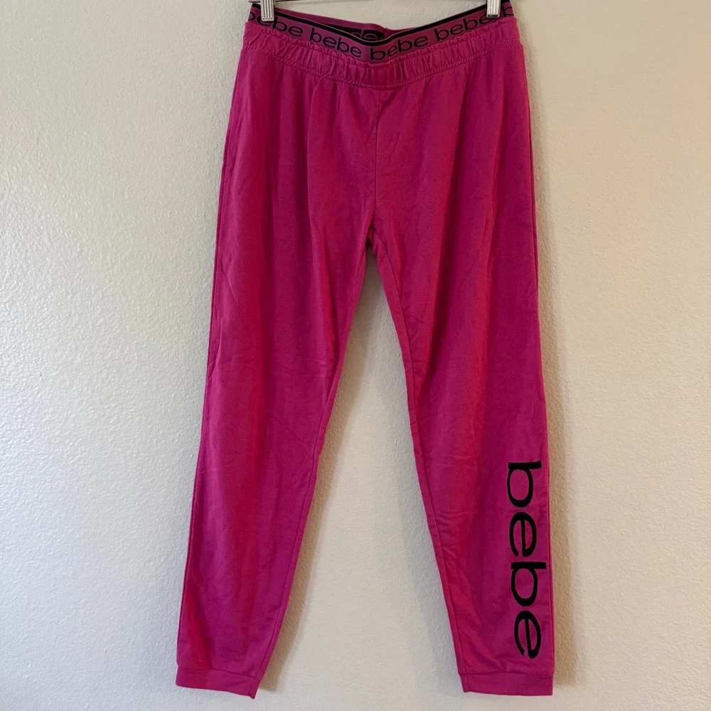 Bebe 2 Piece Lounge Set Logo Sweatshirt Joggers Pink Size Small Excellent